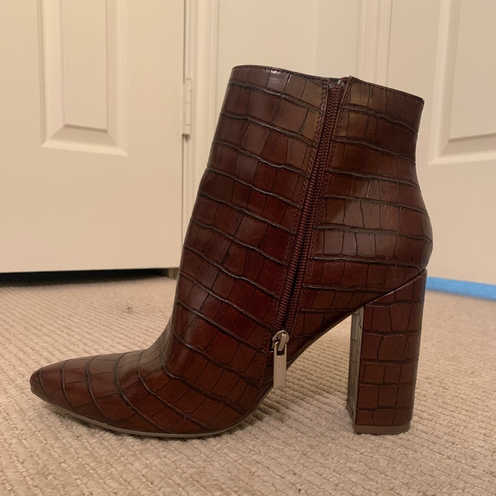 JustFab brown faux crocodile bootie